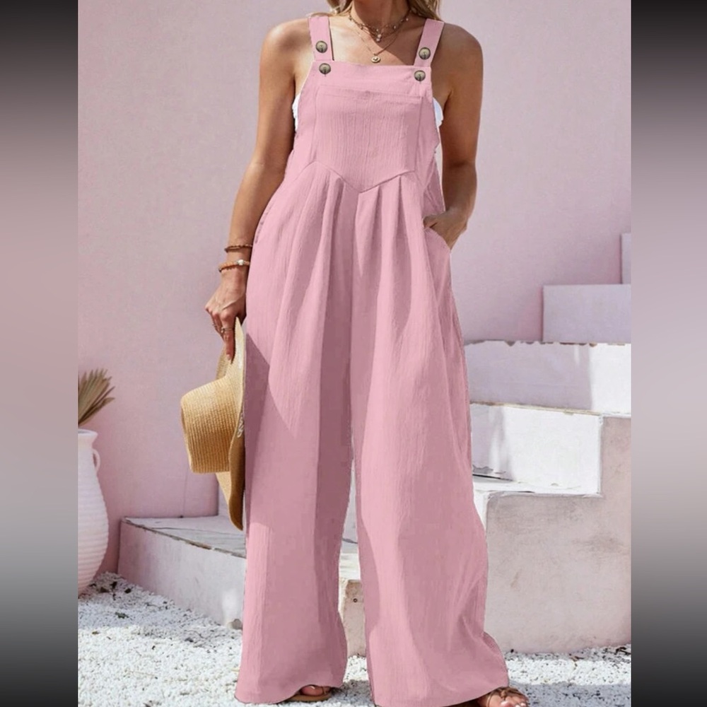 Plus size pink overall jumpsuit - Picture 4 of 14